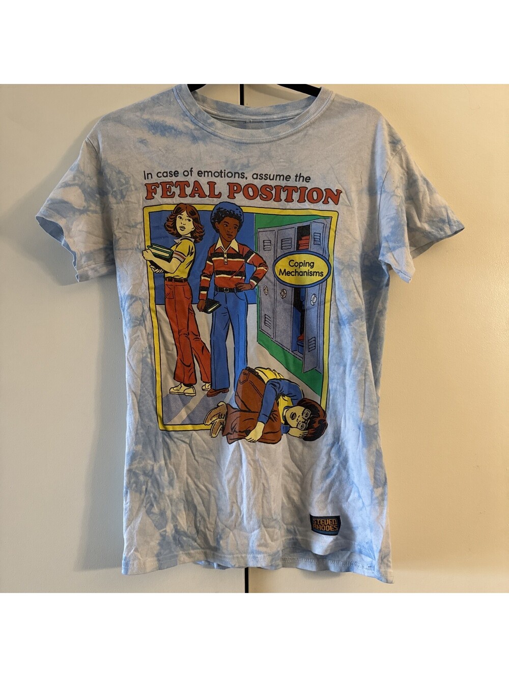 Steven Rhodes Coping Mechanism T-Shirt Blue Tie Dye Fetal Position Size Small